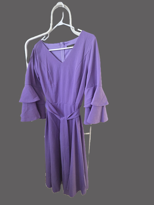 Size L V-Neck Cocktail Dress, Ruffle Bell Sleeves, Formal Modest Dress, DRESSTELLS