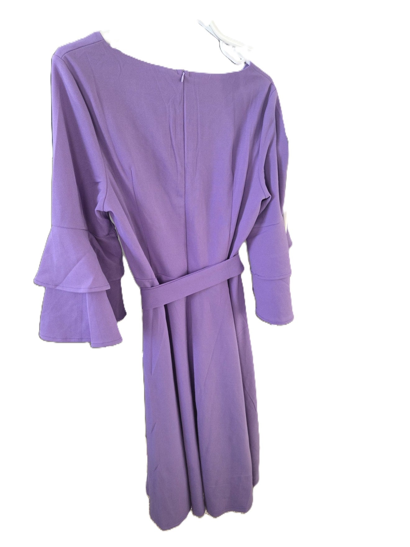 Size L V-Neck Cocktail Dress, Ruffle Bell Sleeves, Formal Modest Dress, DRESSTELLS