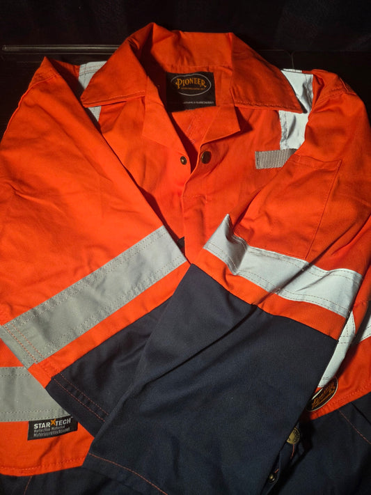 Medium 2-Tone Women's Polyester/Cotton Safety Coverall - Orange/Navy | Pioneer