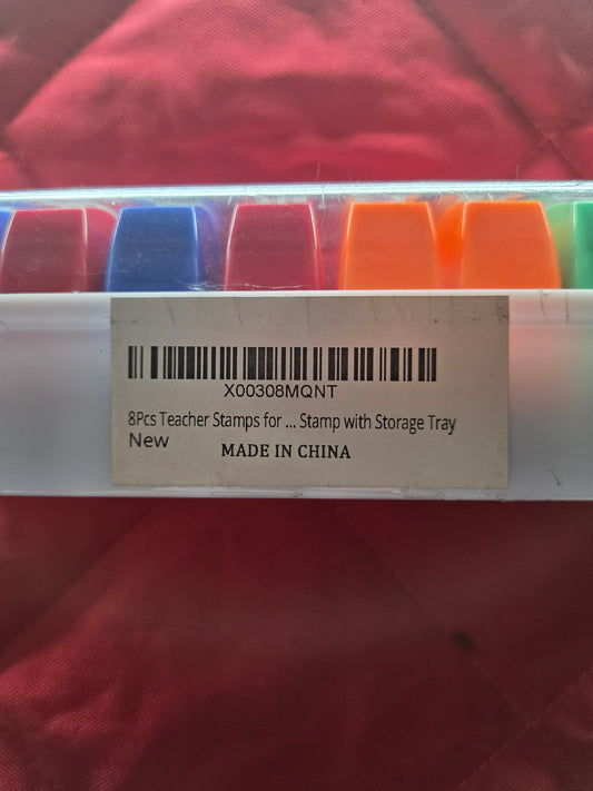 Teacher Stamps for Classroom 8PCS – Self Inking, Teachers (Imprint: 1.9 x 0.8”) Storage Tray
