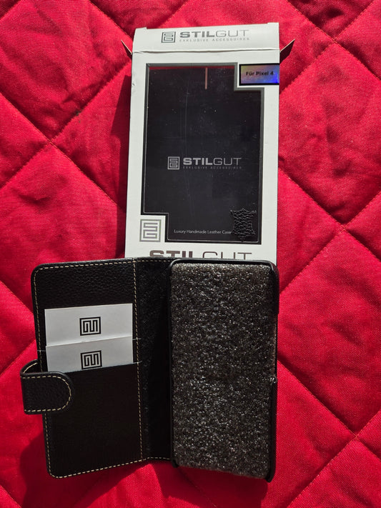 Pixel 4 XL (2019) Book Type Flip Case, Genuine Leather, Black, StilGut