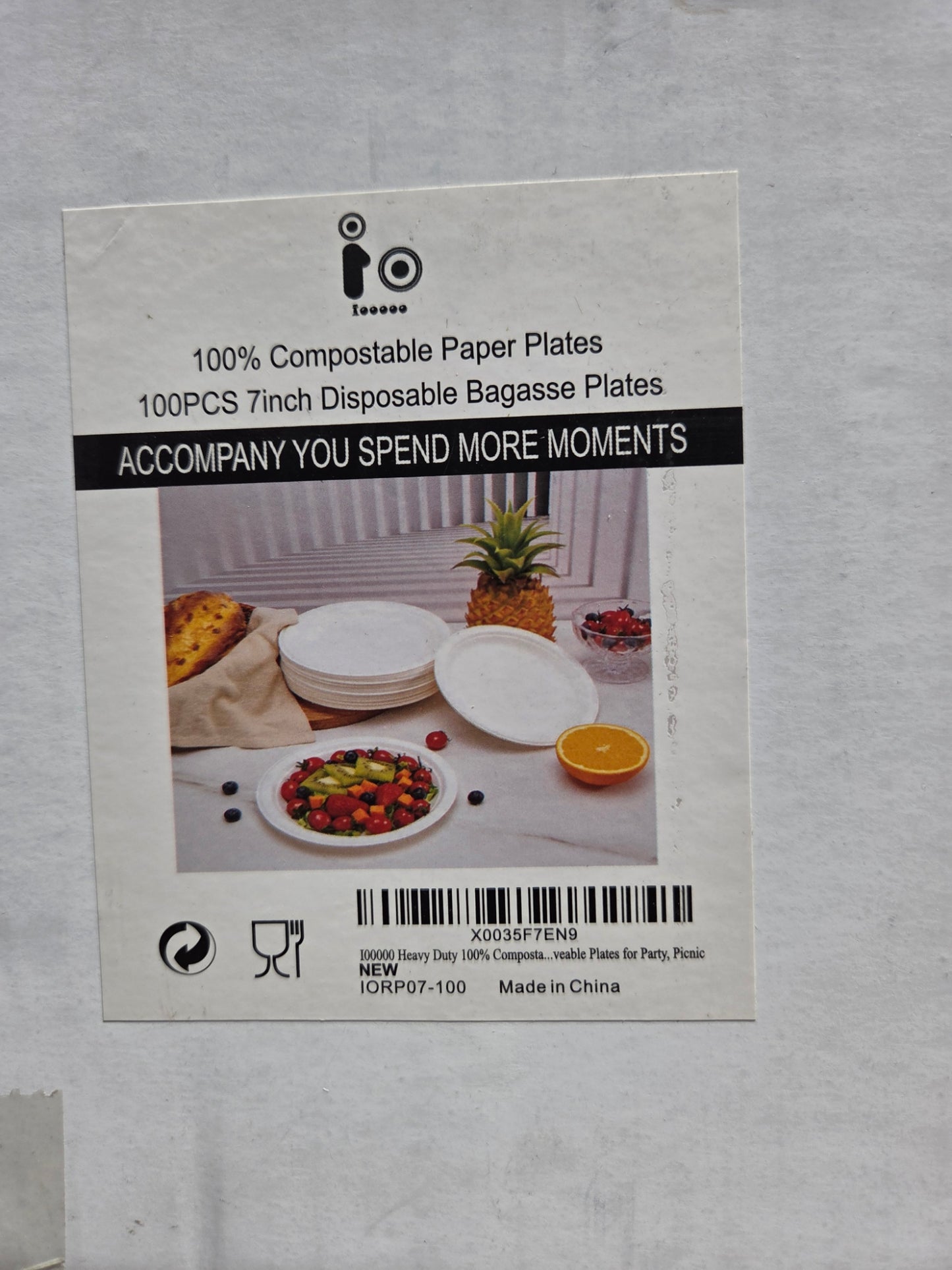 100-Pack 7" Disposable Plates, Compostable Sugarcane Bagasse, Microwave & Freezer Safe, Sturdy
