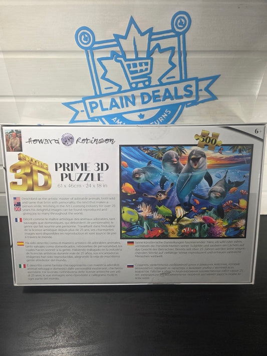 Brand New - Playful Dolphins : Prime 3D Lenticular Puzzle, 500 Pieces, 6+, 24" X 18"