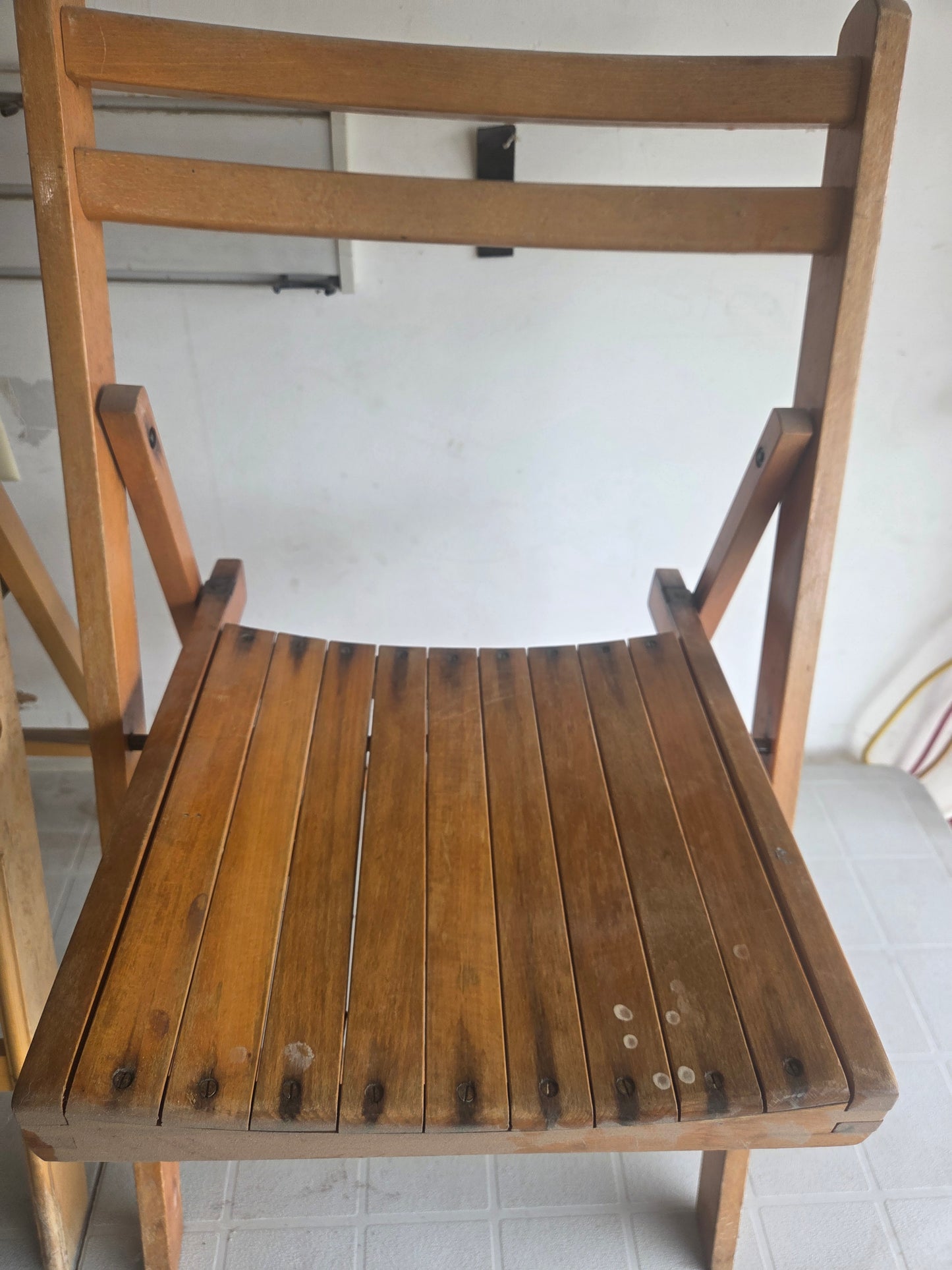 Pair of Vintage Wooden Folding Chairs Mid Century Slatted Wood Patio Dining