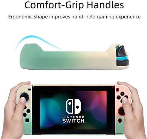 Protective Hard Shell Case, Handheld Grip for Nintendo Switch Console Joy-Con, 2 Thumbsticks, Pastel Green & Yellow