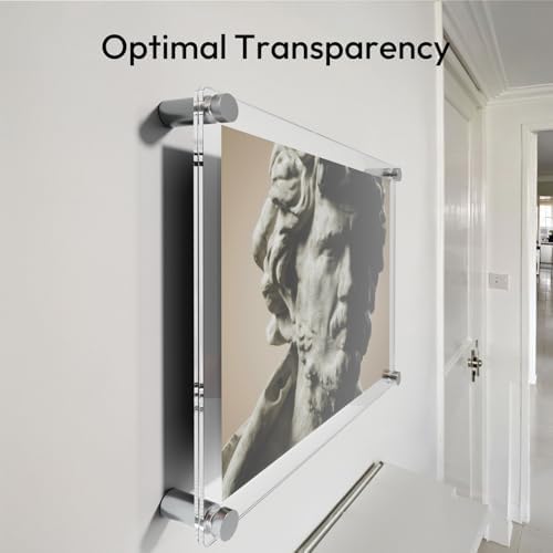 11x14 Clear Acrylic Wall Mount Floating Frameless Frame, Double Panel, NIUBEE