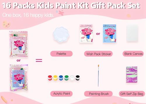 Mini Watercolor Paint Set, Valentine Exchange Gift Cards for Kids, Classroom Party, 16pcs, Atumotu