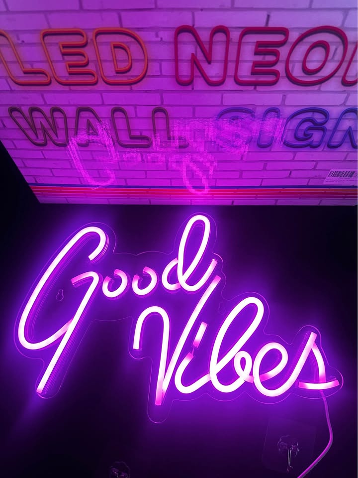 New Good Vibes Neon Sign, Pink LED Neon Light, for Bedroom, Room & Party Decor, USB Powered, Lomoer
