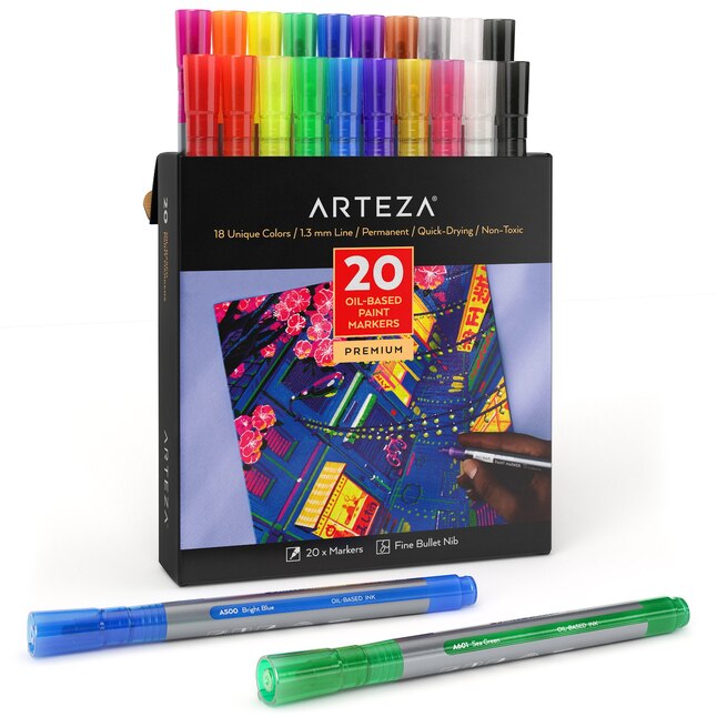 Arteza Oil-based Bullet nib Markers- 20 Piece (18 colors)