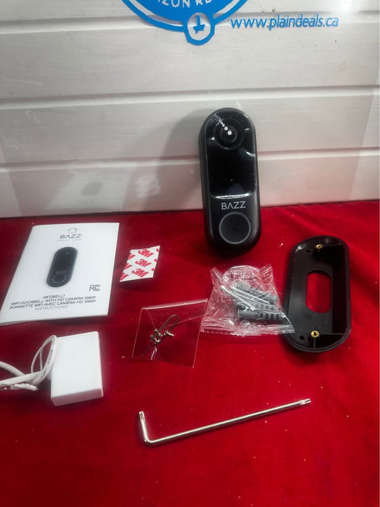 1080p HD Smart Video Doorbell, Two-Way Audio, Motion Alerts, No Subscription, 140° View, BAZZ
