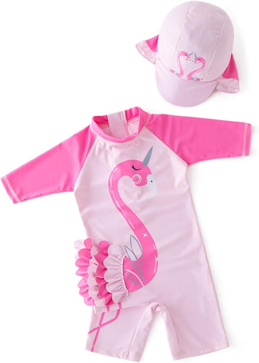 Girls' One-Piece Swimsuit, UV Protection, Sun Hat, Tyidalin