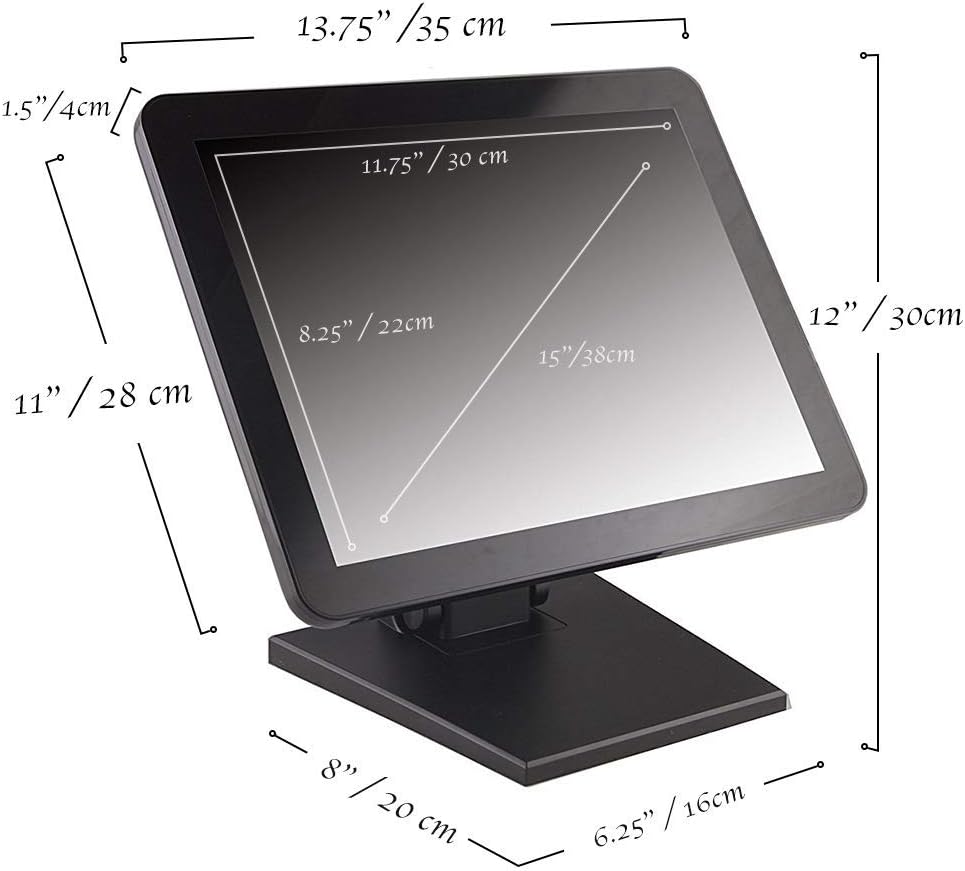 15" Plug-and-Play POS Touchscreen Monitor, Capacitive True Flat Seamless Design, ANGEL POS