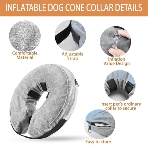 Inflatable Dog Cone Collar, Soft Pet Recovery Collar for Dogs and Cats M (10-14")