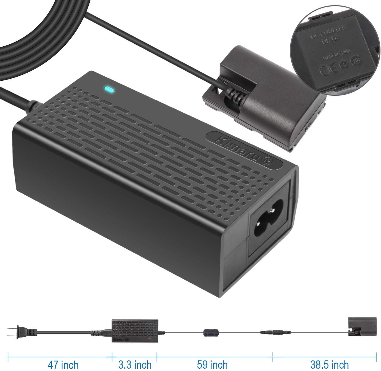 ACK-E6 AC Power Adapter Kit, LP-E6 Dummy Battery for Canon EOS R5, R6, 90D, 80D, 7D, Kimaru