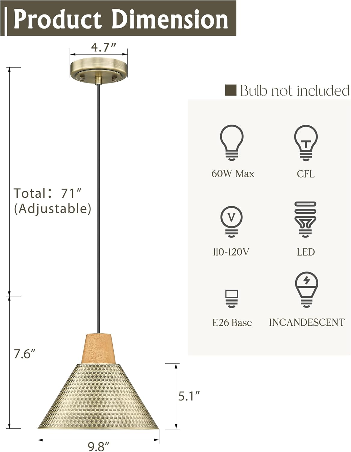 FEMILA 2-Pack 10'' Gold Pendant Lights, Hammered Shade, Kitchen Island Lighting - 4FG59MIL-2L