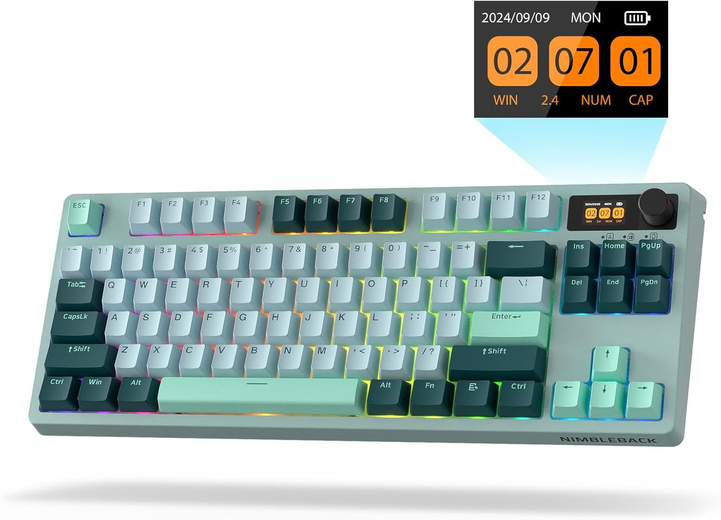 New Wireless Keyboard, NB841 PRO 75%, Display, Knob, RGB, Hot-Swap, LTC Nimbleback, Blue Switch