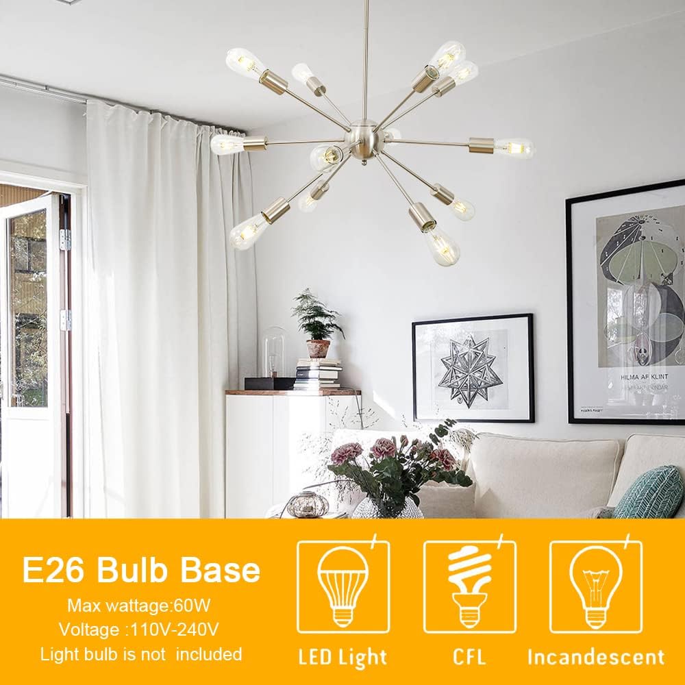 NEW Bonlicht Sputnik Chandelier 12 Lights Brushed Nickel Modern Pendant Lighting 12SN