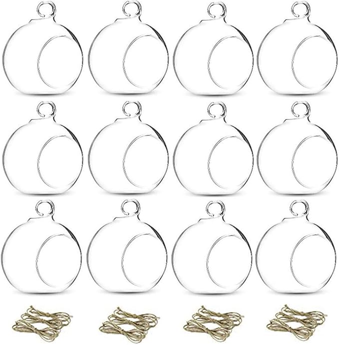 Glass Terrarium Globe Ornaments, 3.15" Diameter, 12 Pcs, Hanging Candle Holders, NUPTIO
1