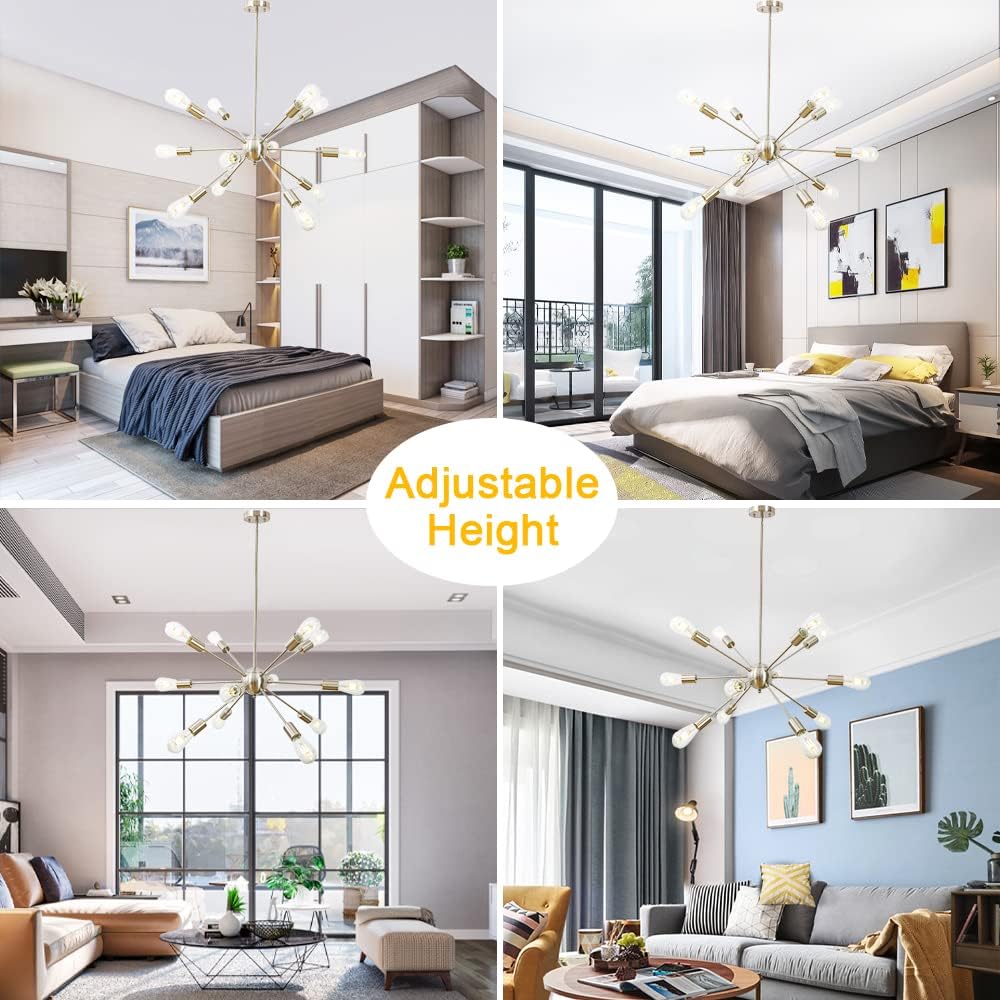NEW Bonlicht Sputnik Chandelier 12 Lights Brushed Nickel Modern Pendant Lighting 12SN