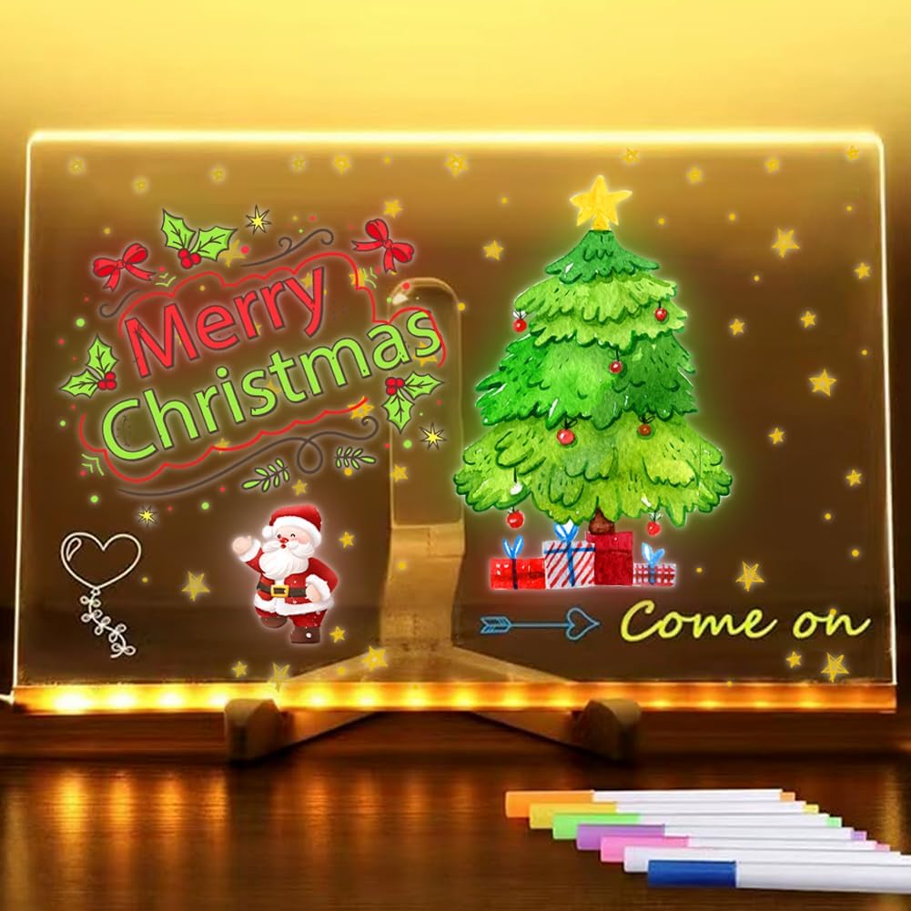 LED Note Board with Colors, Acrylic Light up Message Board, Angle Adjustable Stand, 11.8 X 7.9in