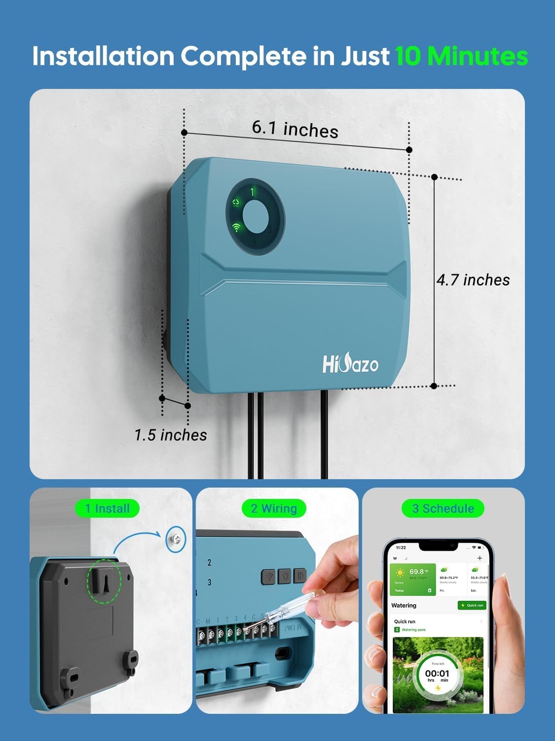Smart WiFi Irrigation Controller, Weather-Based Watering, 4-Zone Sprinkler System, HiOazo