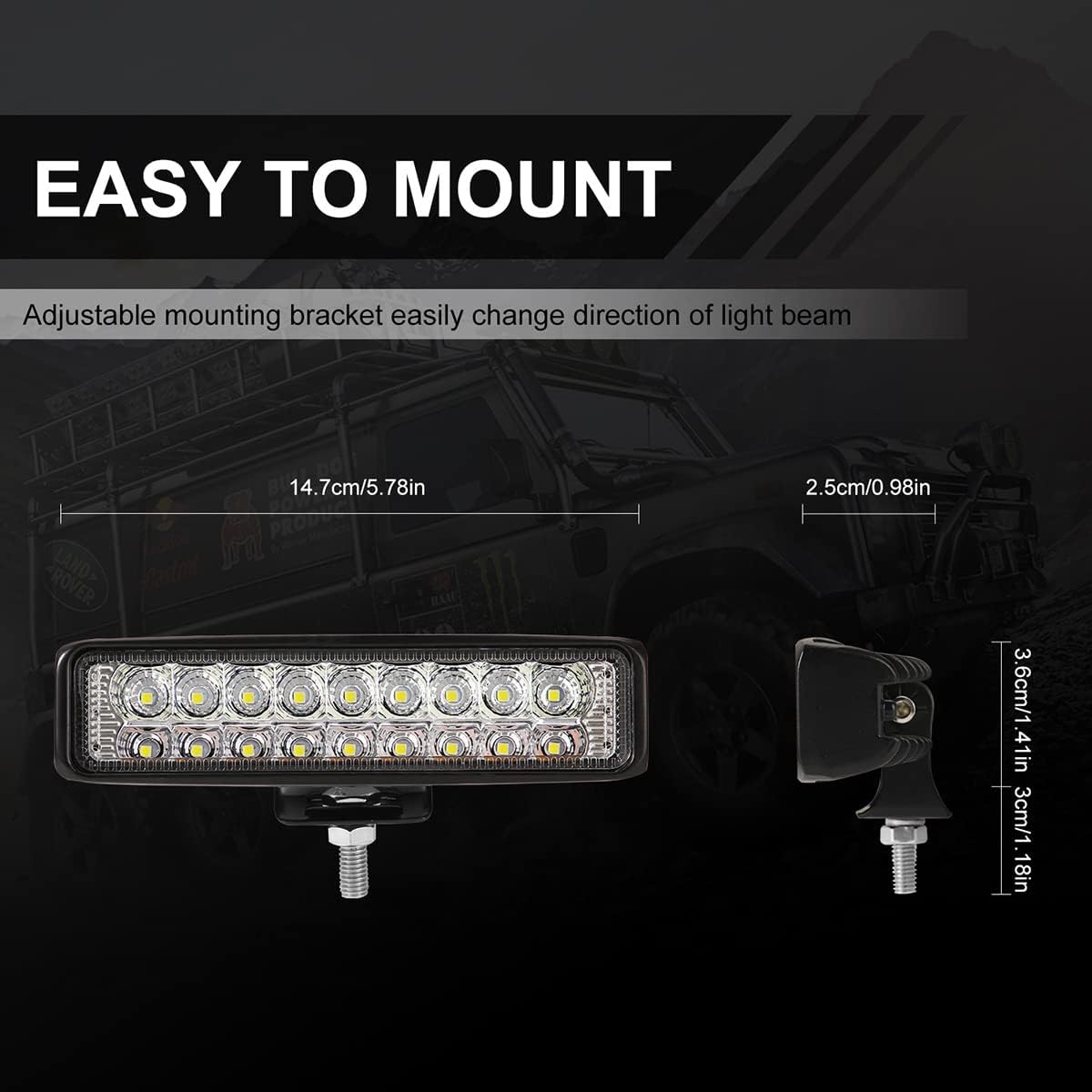 New 2 pk White/Amber Fog Bar 6" 54W LED, Waterproof, White/Amber for Trucks, SUVs (2-Pack MovFlax)