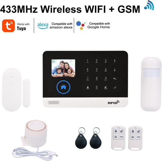 WiFi Home Alarm Security System, Wireless LCD Display, 10 Pieces, Voice Control Alexa & Google