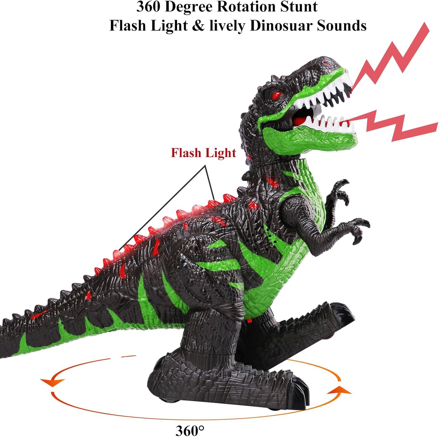 RC Dinosaur, Walking Tyrannosaurus Rex, Lights, Sounds, 360 Rotation Stunt, Rechargeable, TEMI