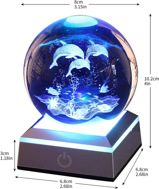 3D Crystal Ball Dolphin Lamp with LED Holder, Christmas, Birthday, Anniversary Gift, YANZXU