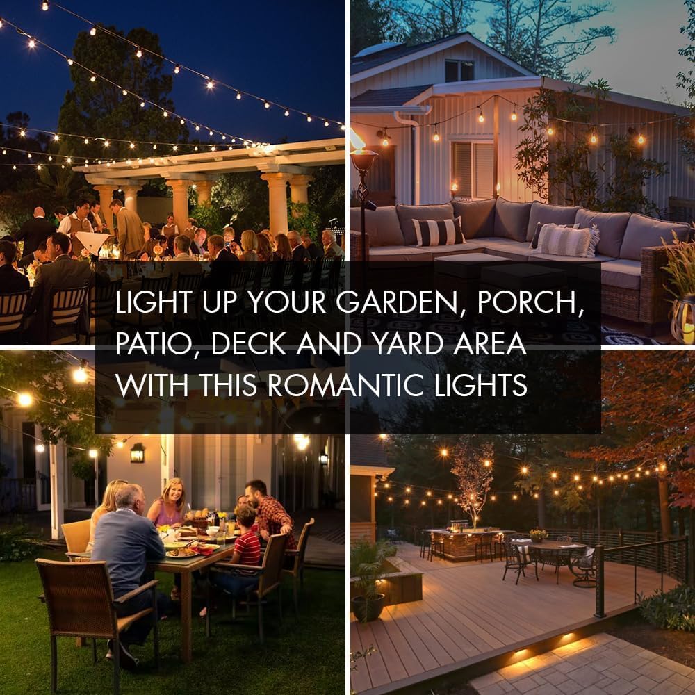 51FT Outdoor String Lights, 18 Shatterproof LED Bulbs, Waterproof Patio Lights, Black, Banord