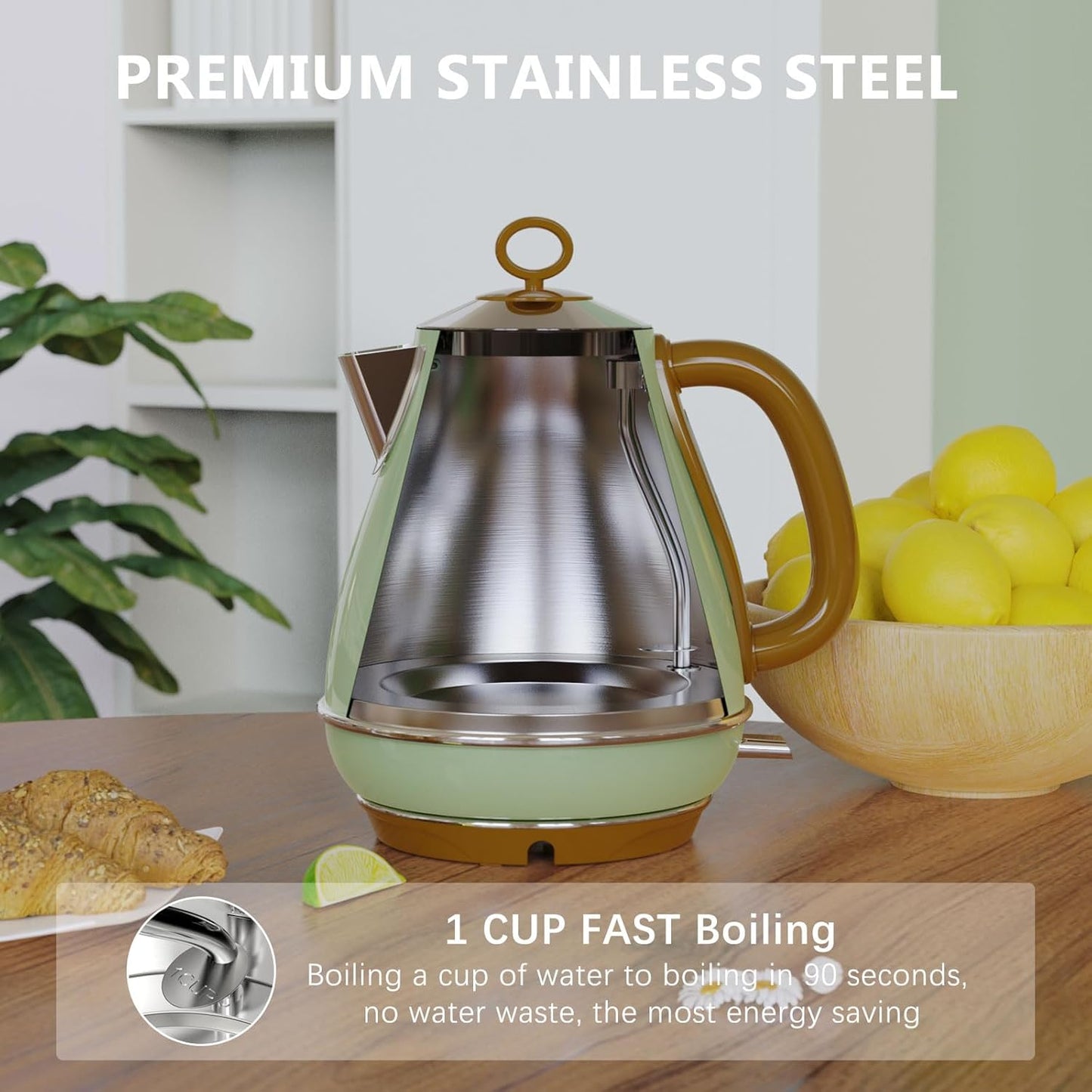 1.7L Stainless Steel Electric Tea Kettle, 1500W Fast Boil, Auto Shut-Off, BPA-Free, Evoloop1