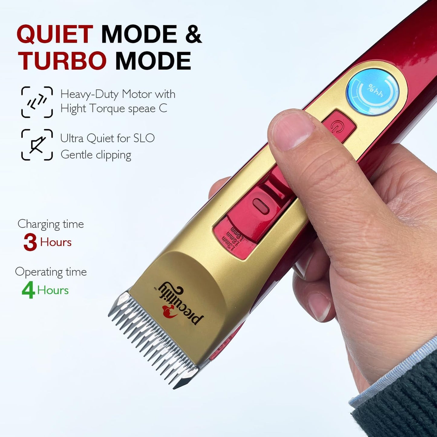 Dog Clippers, Professional, 2-Speed, Low Noise, Rechargeable, for Thick Coats, Precuttify