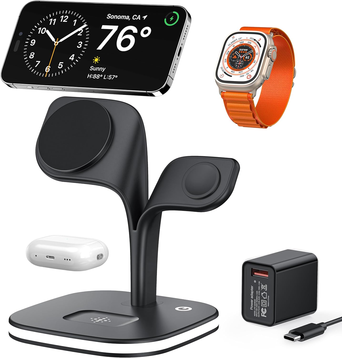 New - Black Wireless Charging Station for Magsafe, Multi-Device, Iphone 16/15/14/13/12, Apple Watch, AirPods
