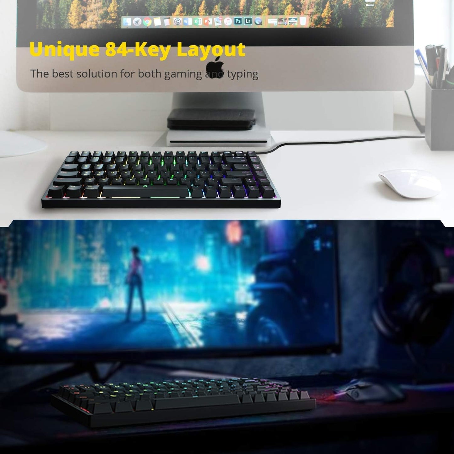 New Mechanical Gaming Keyboard, Drevo Gramr V2 TE, 84 Key, RGB, TKL 75% USB Wired, Black Switch