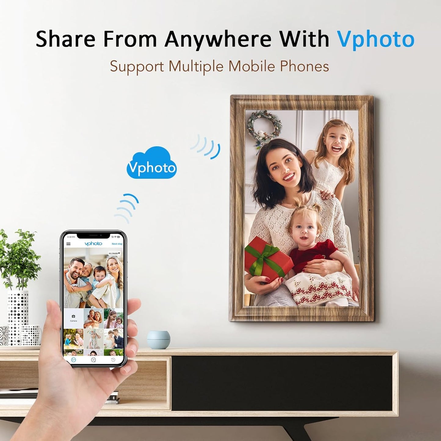 16 Inch Digital Photo Frame, Share via App, 32GB Storage, Motion Sensor, Wall Mountable