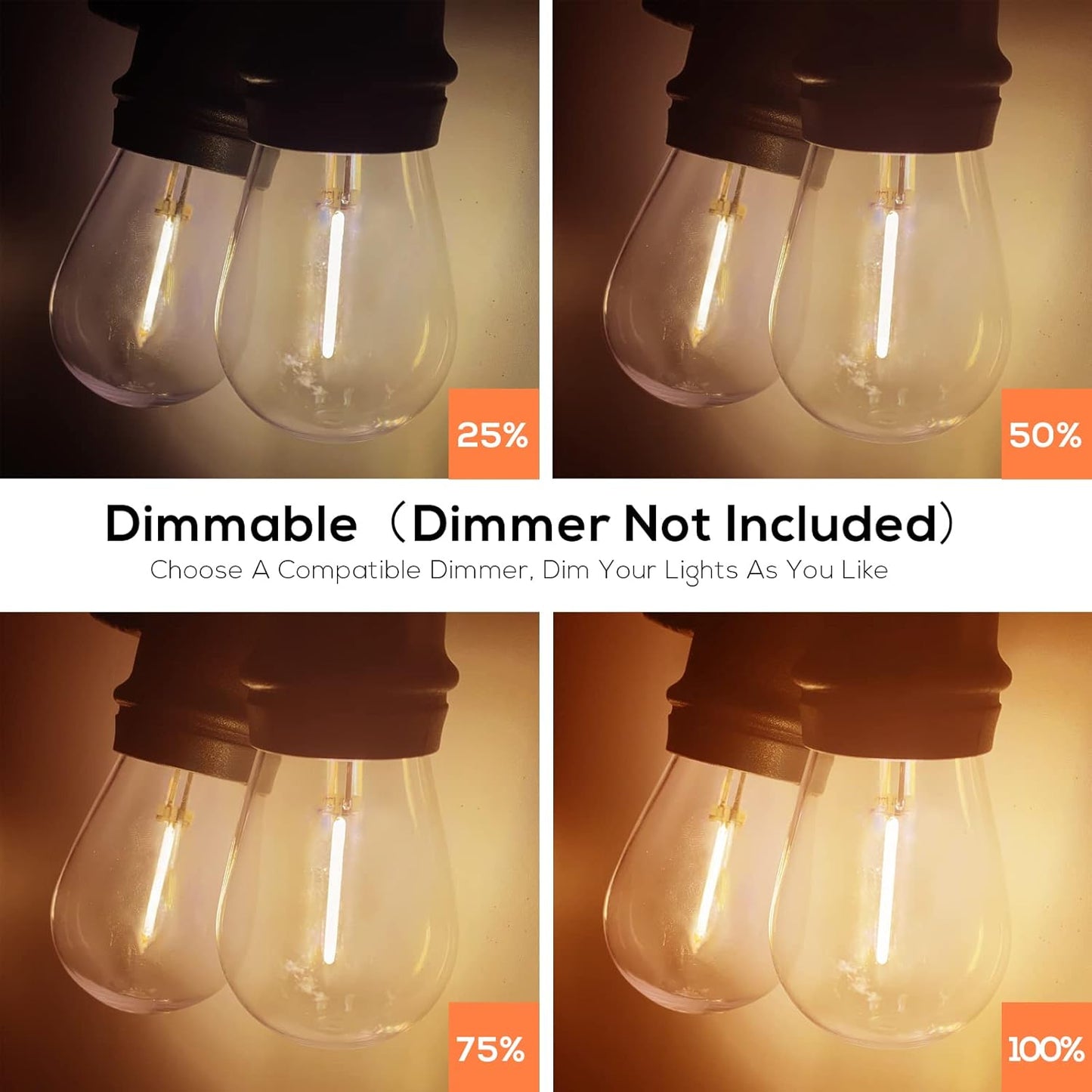 51FT Outdoor String Lights, 18 Shatterproof LED Bulbs, Waterproof Patio Lights, Black, Banord
