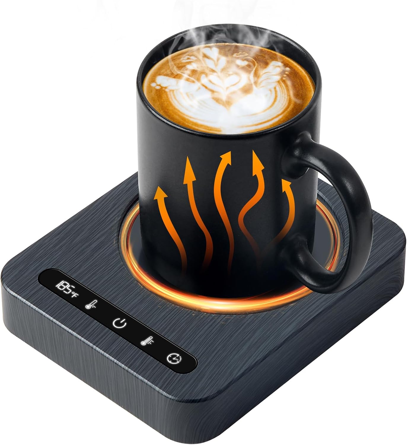Smart Coffee Mug Warmer w/ Auto Shut Off, 4 Temp Settings, 1-12H Timer, Black Wood Grain