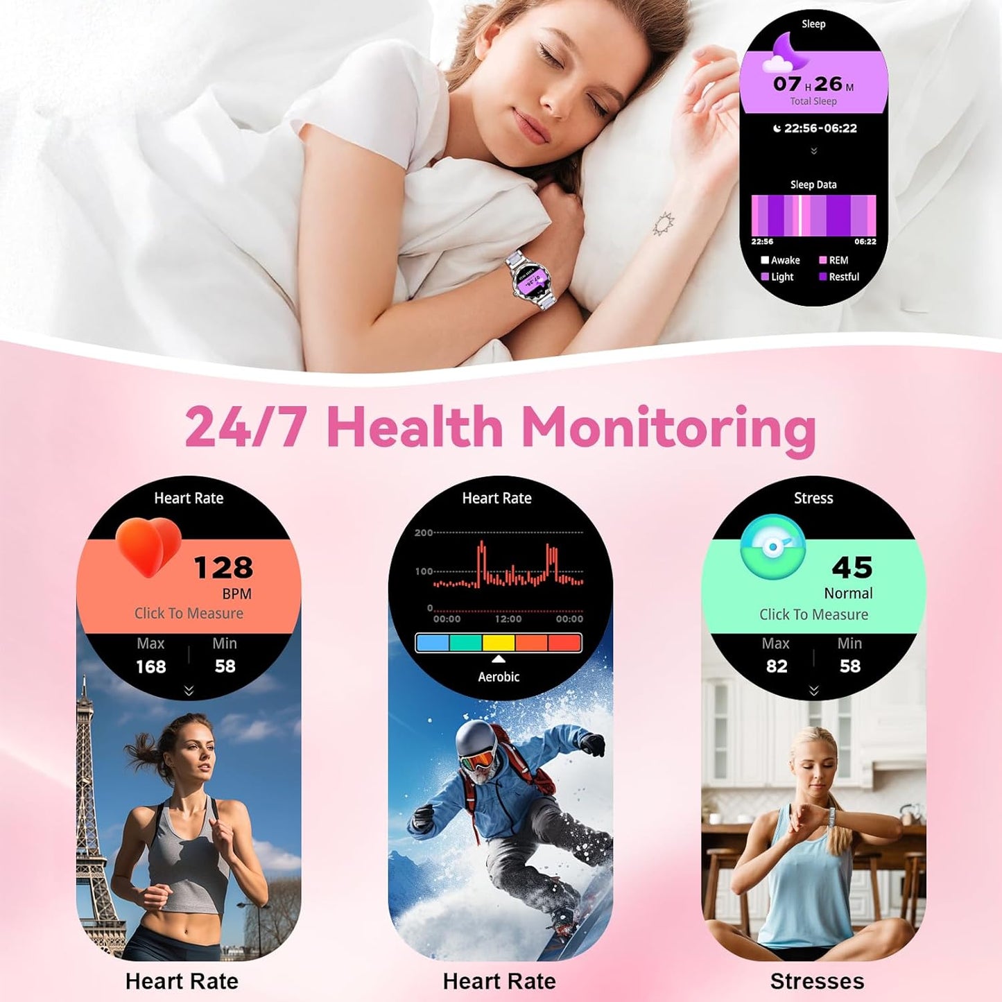 Smart Watch for Women with Bluetooth Calls, HR/Sleep/Female Cycle Tracking, 100+ Sports Modes