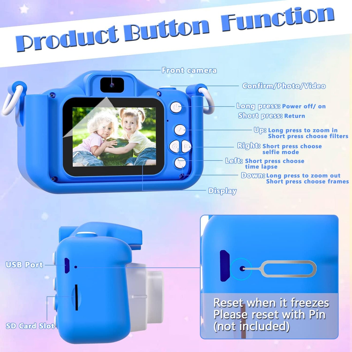 Kids Camera for 3-12 Year Old, 32GB Card, Blue