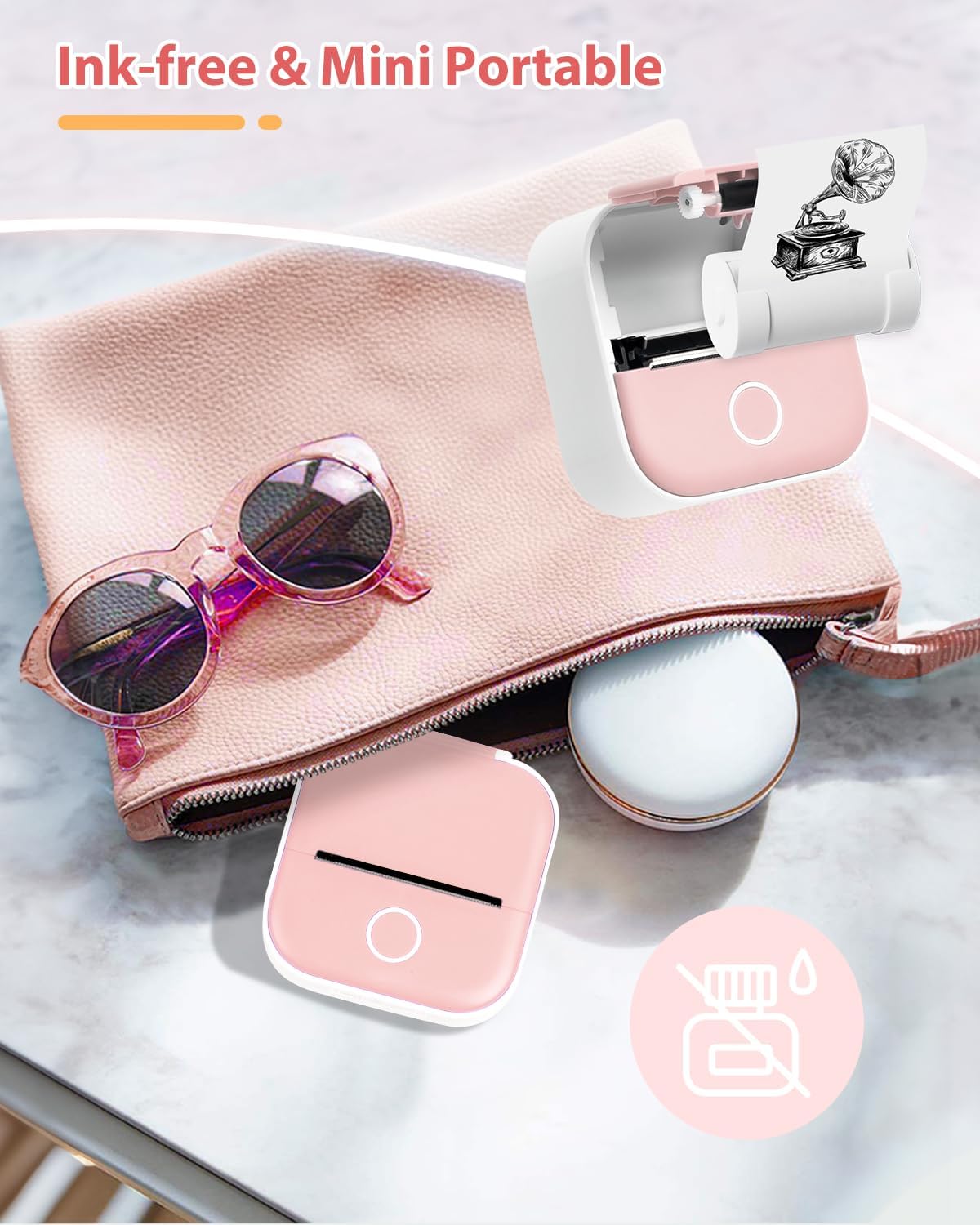 New Phomemo T02 Inkless Thermal Mini Printer, 3 rolls of paper, Stickers, To-Do Lists etc. (Pink)