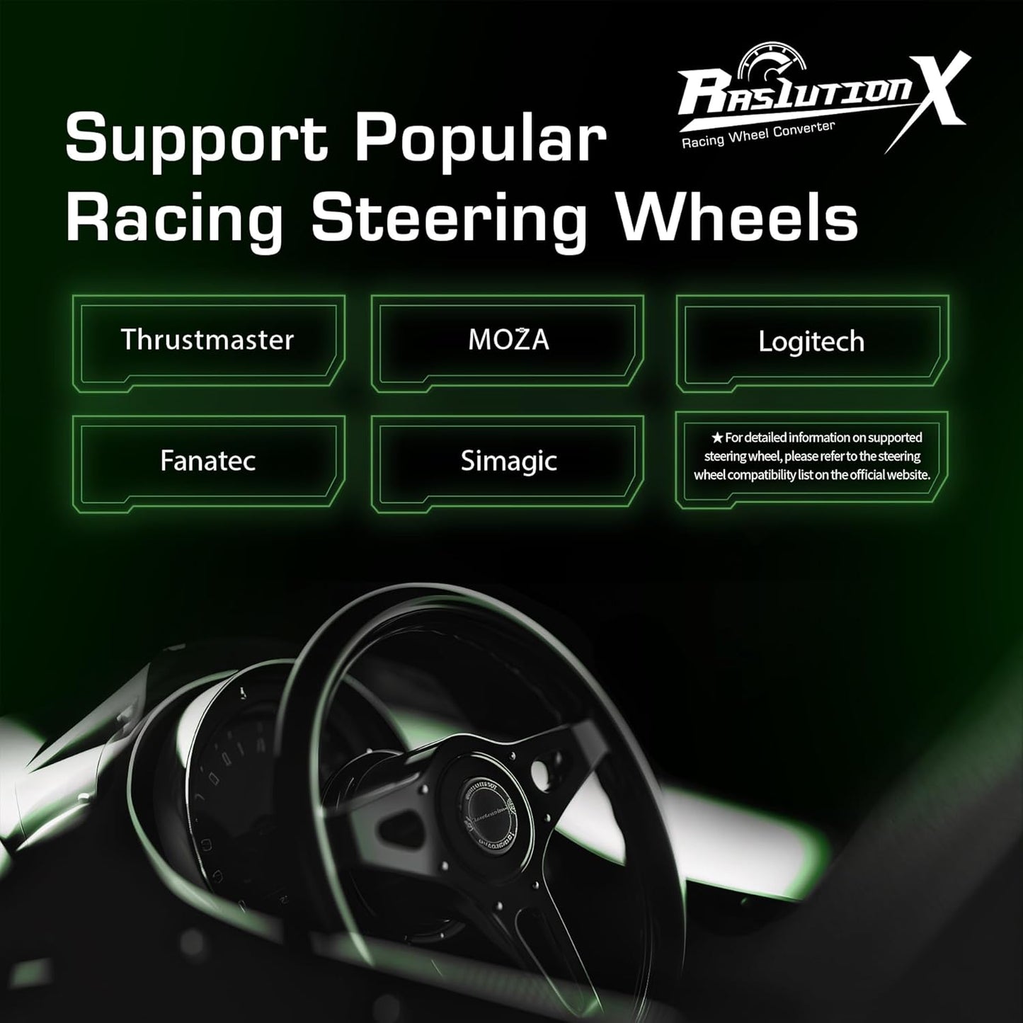 Ras1ution 2 Racing Wheel Converter for Xbox Series X|S, One & 360, w/ Force Feedback, Brook