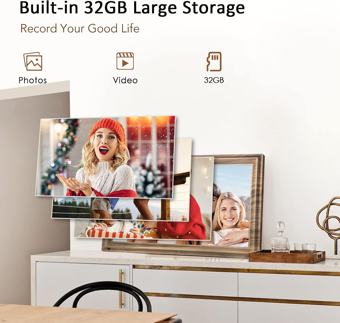 16 Inch Digital Photo Frame, Share via App, 32GB Storage, Motion Sensor, Wall Mountable