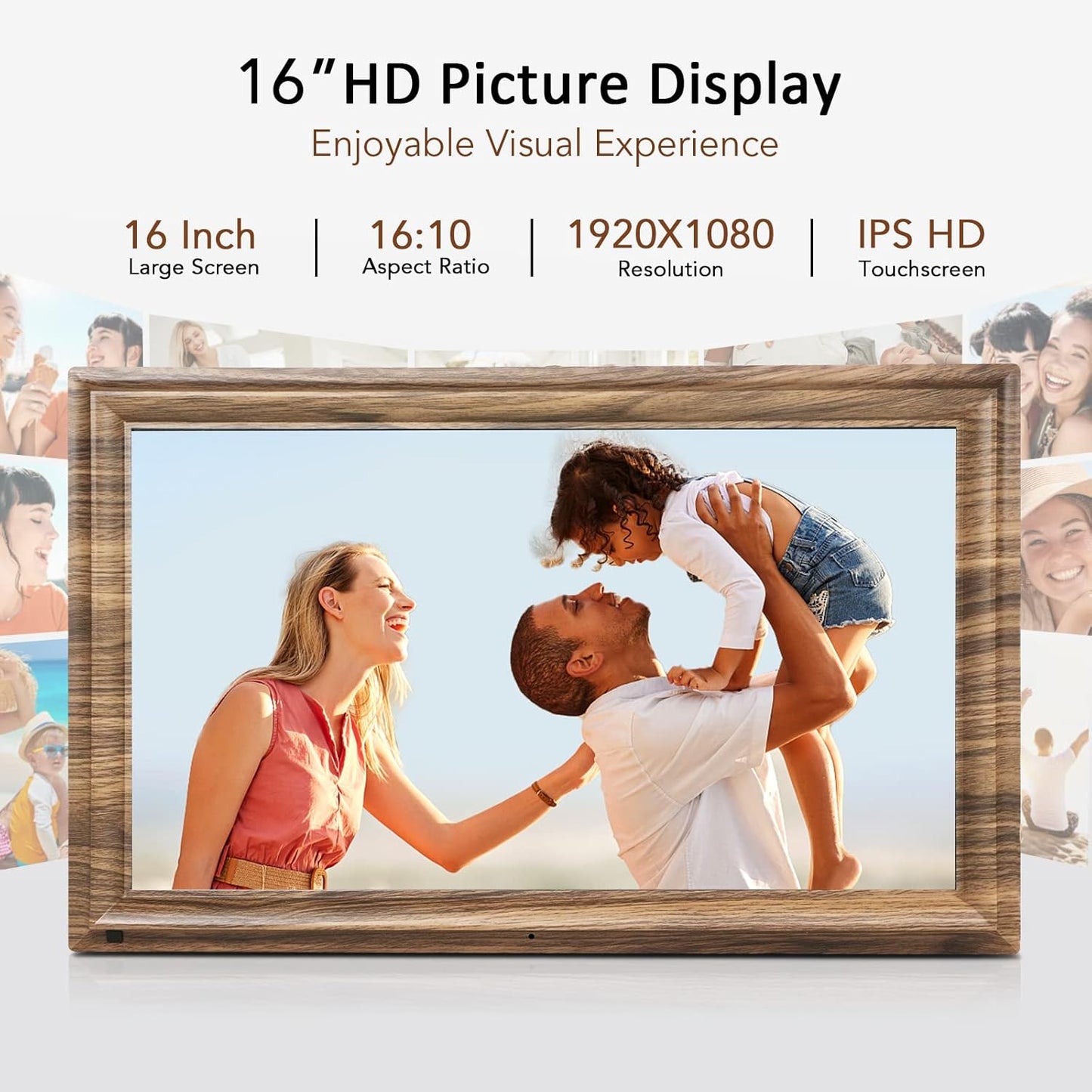 16 Inch Digital Photo Frame, Share via App, 32GB Storage, Motion Sensor, Wall Mountable