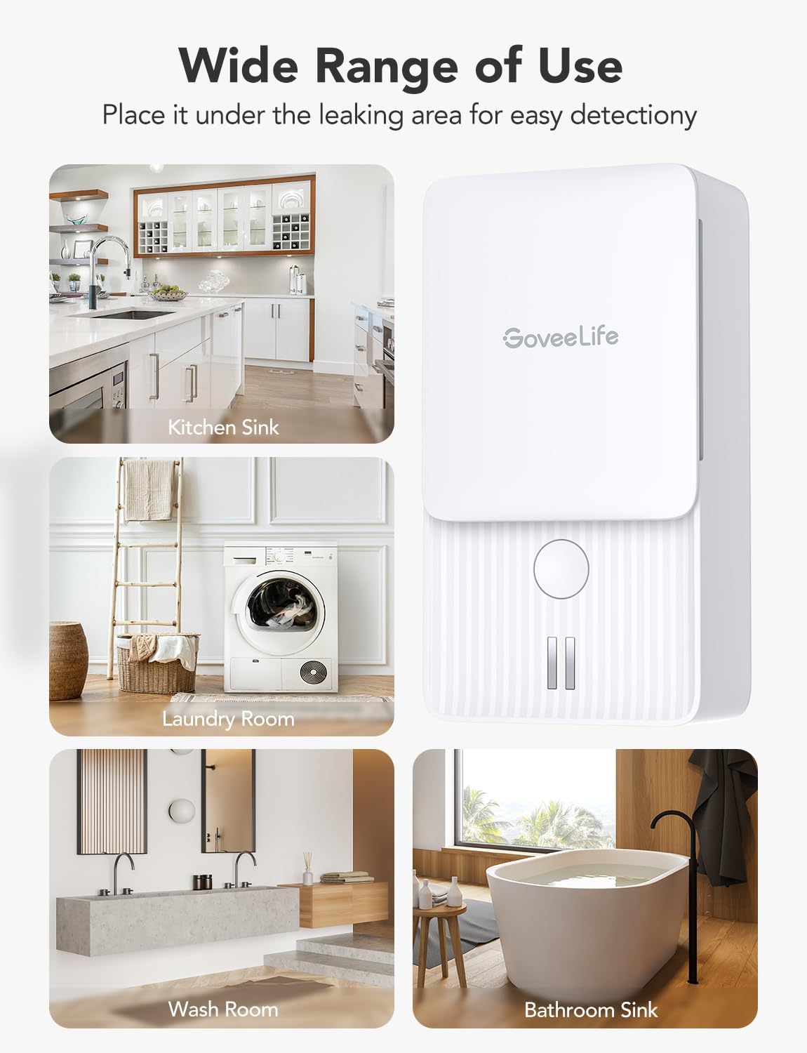 Water Leak Detectors 3 Pack, 100dB Audio Alarm, Leak and Drip Alerts, For Home, Basement, GoveeLife