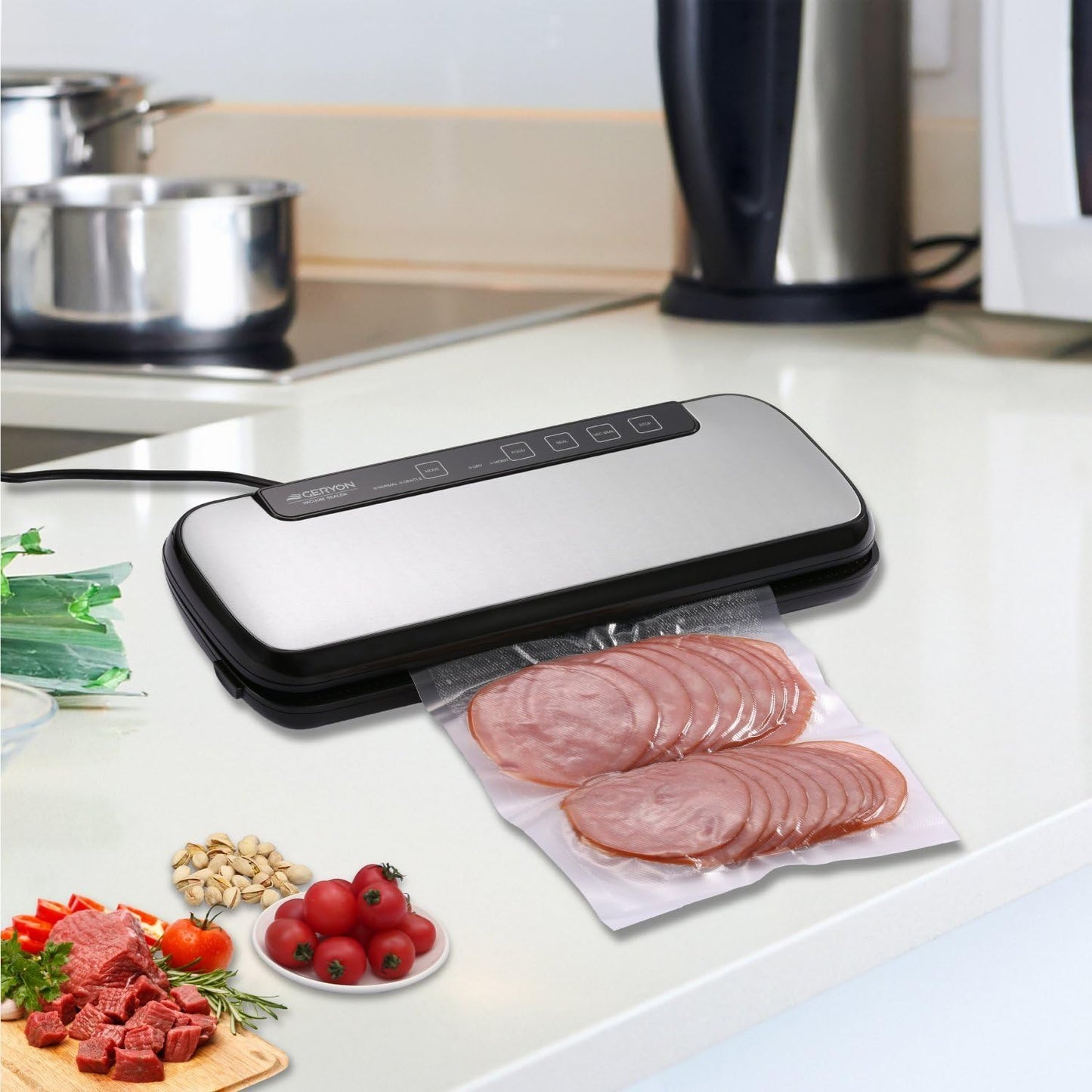 Automatic Vacuum Sealer Machine, Built-in Cutter, For Dry & Moist Food, Starter Kit, Black, GERYON