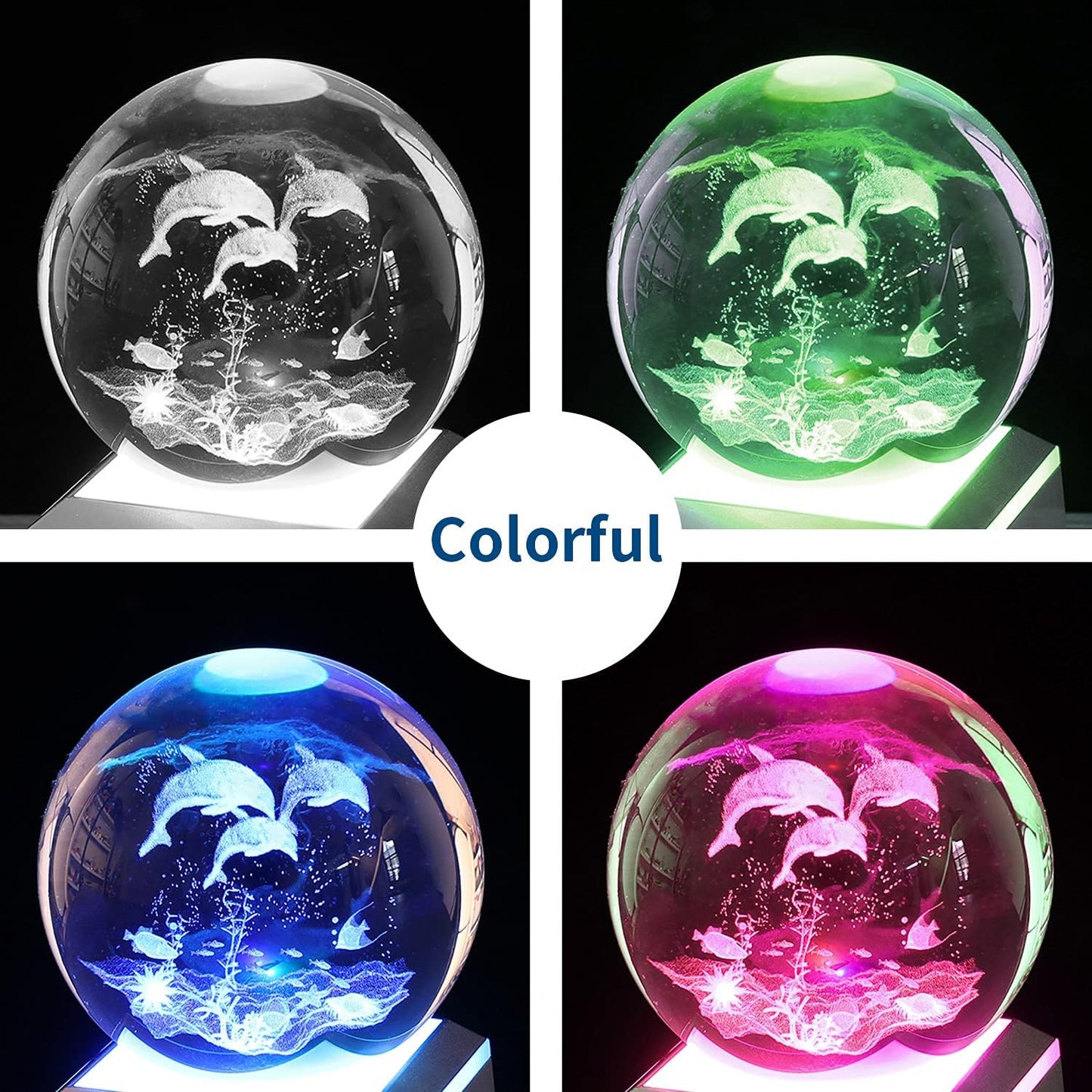 3D Crystal Ball Dolphin Lamp with LED Holder, Christmas, Birthday, Anniversary Gift, YANZXU