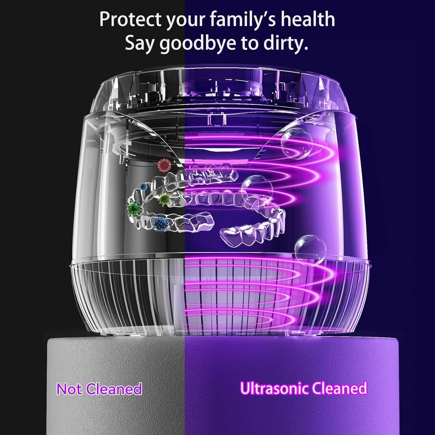 Ultrasonic Retainer Cleaner, 200ML, 45kHz, Portable, Dentures, Aligner, Blue