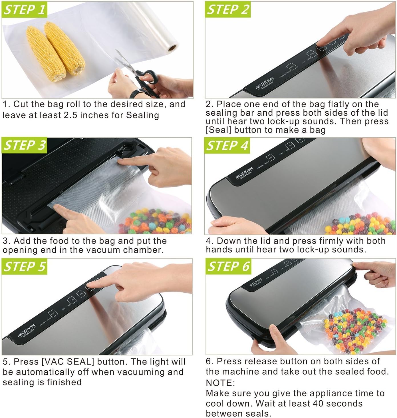 Automatic Vacuum Sealer Machine, Built-in Cutter, For Dry & Moist Food, Starter Kit, Black, GERYON