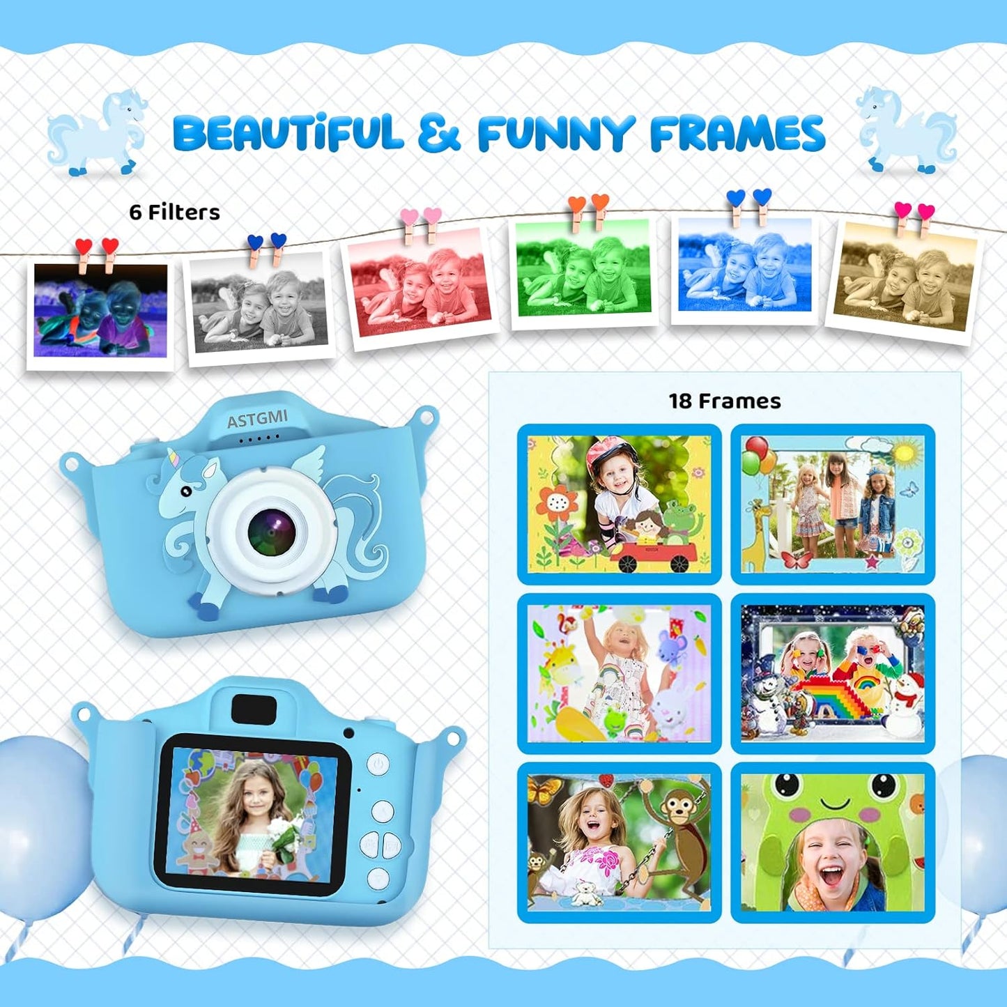 New ASTGMI Kids Camera, 1080P HD Video, 2.0 Inch IPS Screen, 32GB SD Card, for 3-8 Year Olds