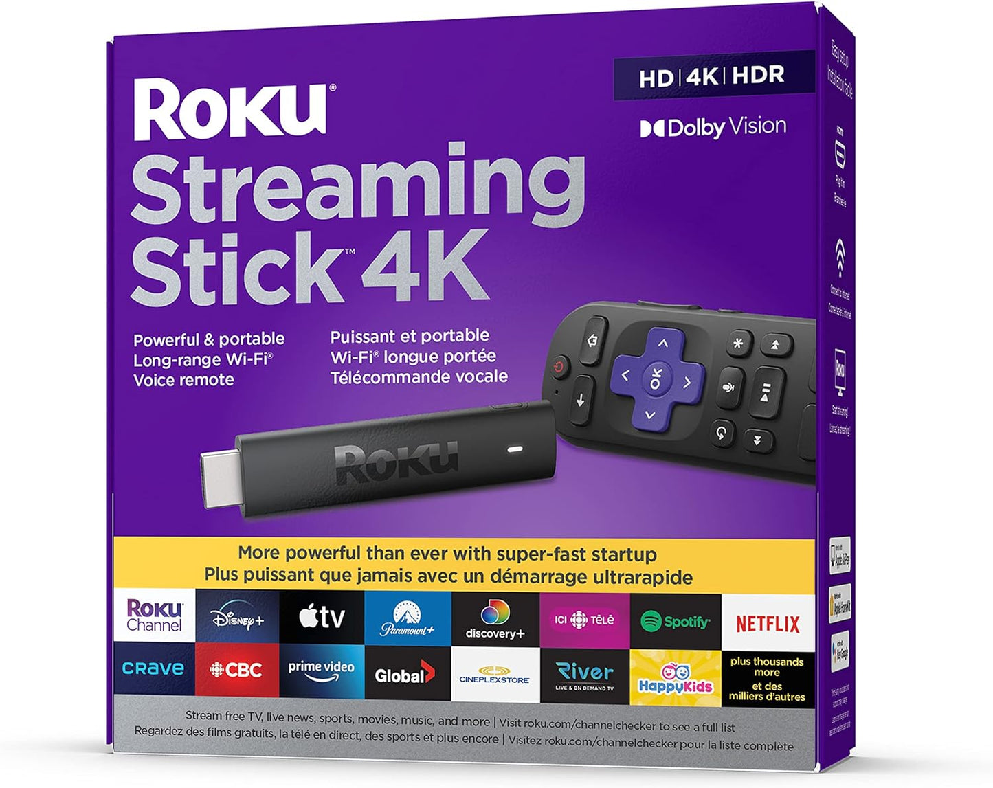 Roku Streaming Stick 4K (2022), 4K/HDR/Dolby Vision, Voice Remote, Long-Range Wi-Fi